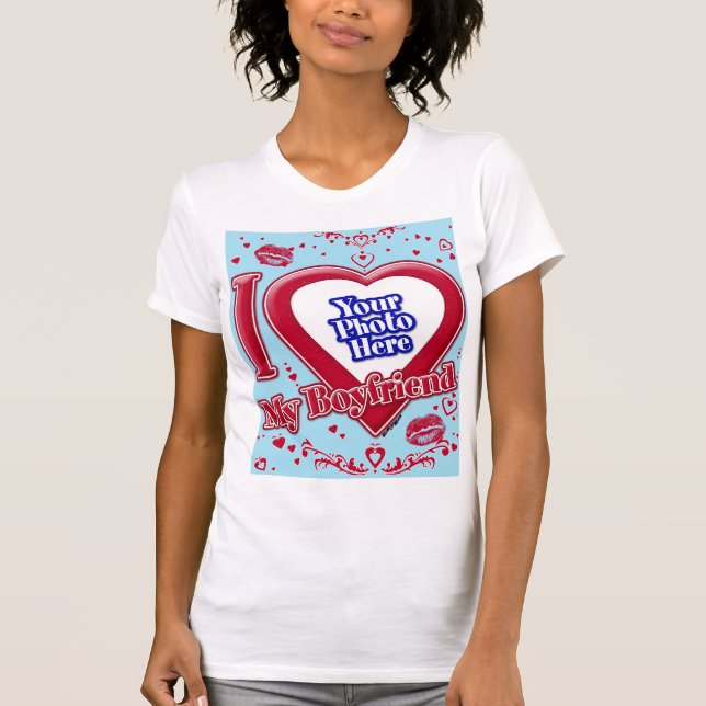T-shirt I Love My Boyfriend Photo Coeurs rouges Horizon bl (Devant)