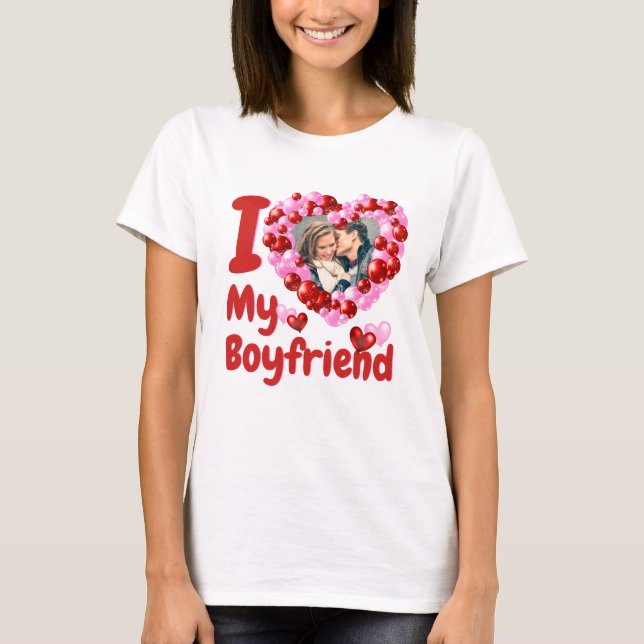 T-shirt I Love My Boyfriend Photo personnalisée (Devant)