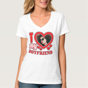 T-shirt I Love My Boyfriend Photo personnalisée Coeur