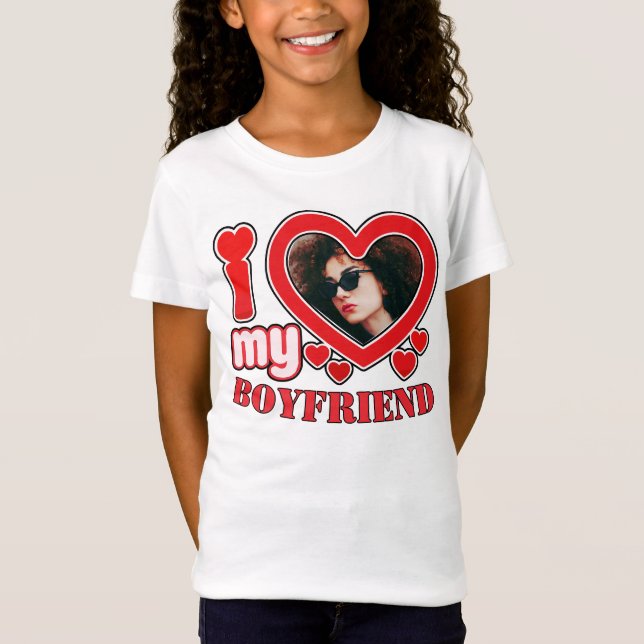 T-Shirt I Love My Boyfriend Photo personnalisée Coeur (Devant)