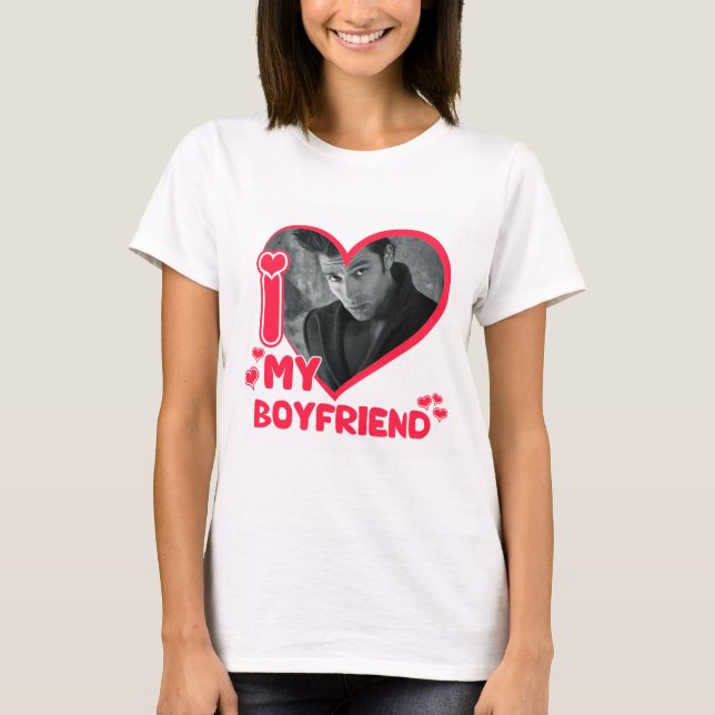 T-shirt I Love My Boyfriend Photo personnalisée Coeur Love (Devant)