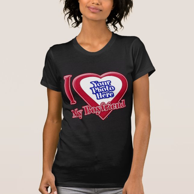 T-shirt I Love My Boyfriend Photo Red Heart Black (Devant)