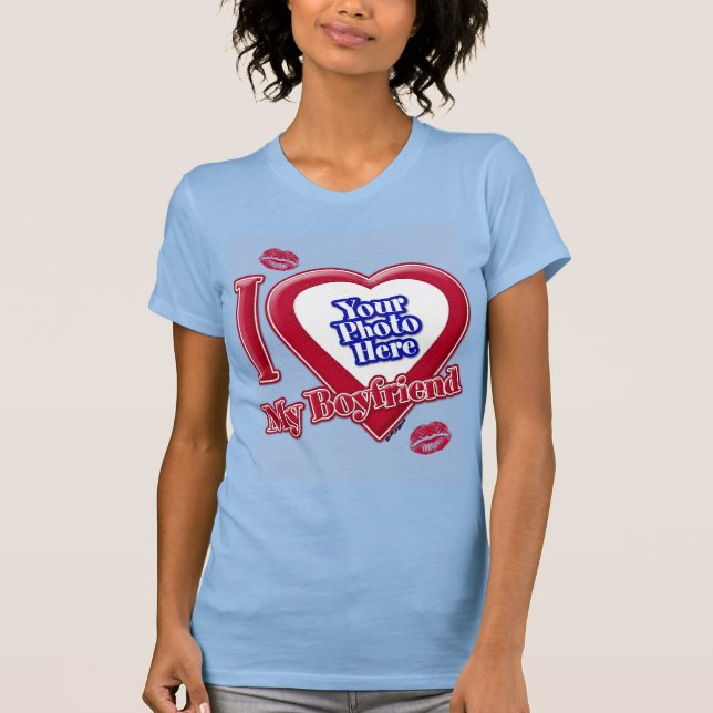 T-shirt I Love My Boyfriend Photo Red Heart Kiss Baby Blue (Devant)
