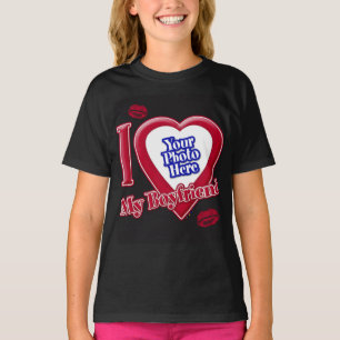 T-shirt I Love My Boyfriend Photo Red Heart Lips Black T-S
