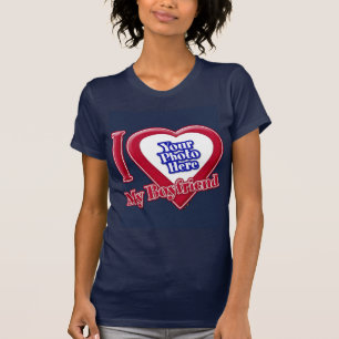 T-shirt I Love My Boyfriend Photo Red Heart Navy Blue
