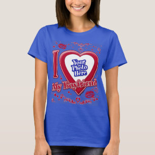 T-shirt I Love My Boyfriend Photo Red Hearts Deep Royal Bl