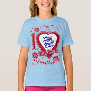 T-shirt I Love My Boyfriend Photo Red Hearts Kiss Light Bl