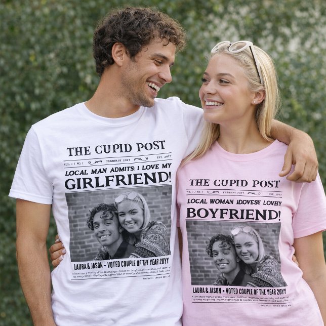 T-shirt I LOVE MY BOYFRIEND Shirt, Fun Custom Newspaper (I LOVE MY BOYFRIEND Newspaper Fun Valentines Gift T-Shirt)