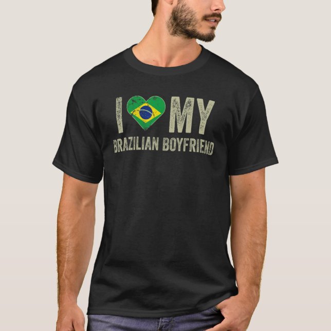 T-shirt I Love My Brazil Boyfriend Brésil Drapeau Girlfri (Devant)