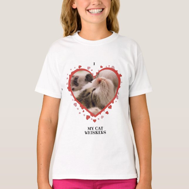 T-shirt I Love My Cat Heart with Pet Photo and Name White (Devant)