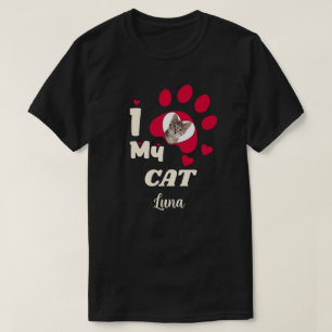 T-shirt I Love My Cat Paw Personnalisé Photo & Nom