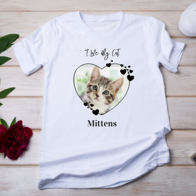 T-shirt I Love My Cat Personalized Heart Pet Photo (Créateur téléchargé)
