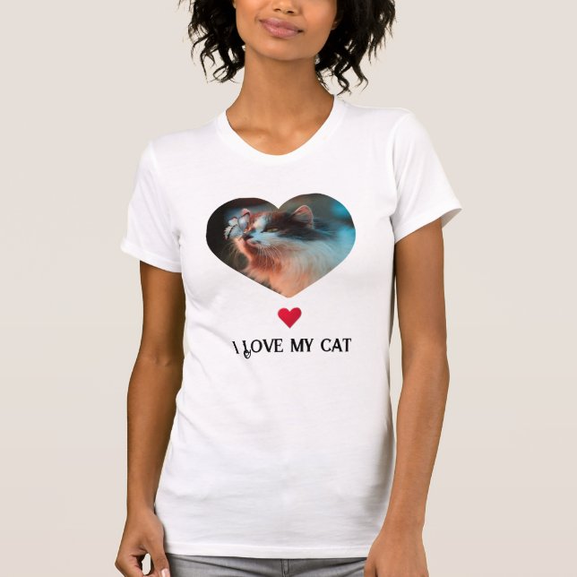 T-shirt I Love My Cat & Red Heart Art Clip & Photo personn (Devant)