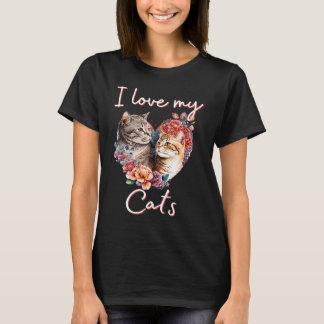 T-shirt I Love My Cats Chat Maman Chat Coeur de chat