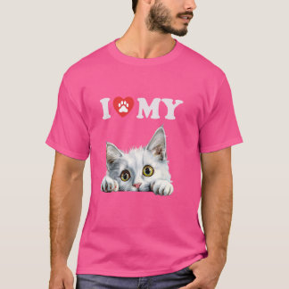 T-shirt I Love My Chat Turc Angora Kitten Drôle Chat Amour