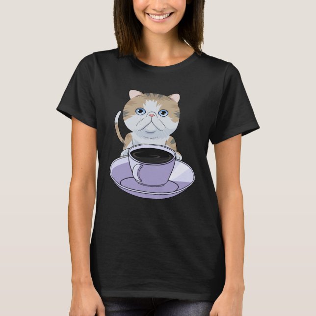 T-shirt I Love My Coffee and Exotic Shorthair Cat (Devant)