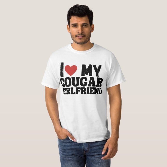 T-shirt I Love My Cougar Girlfriend I Heart My Cougar Girl (Devant entier)