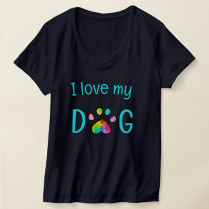 T-shirt "I Love My Dog" Arc-en-ciel Empreinte de patte d'a