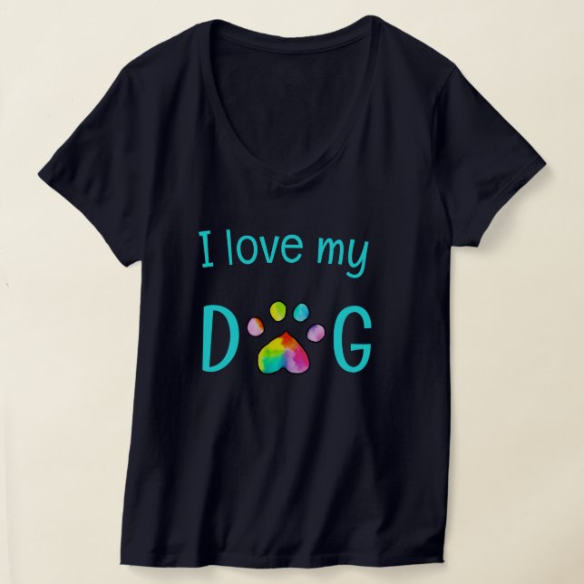 T-shirt "I Love My Dog" Arc-en-ciel Empreinte de patte d'a (Poser)
