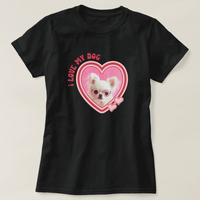 T-shirt I Love My Dog Custom Photo Black (Design devant)