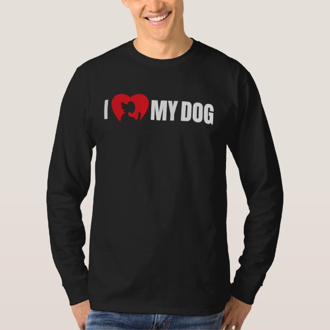 T-shirt I Love My Dog with Dog Silhouette in Heart (Devant)
