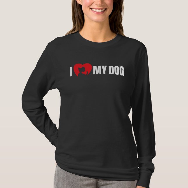 T-shirt I Love My Dog with Dog Silhouette in Heart (Devant)