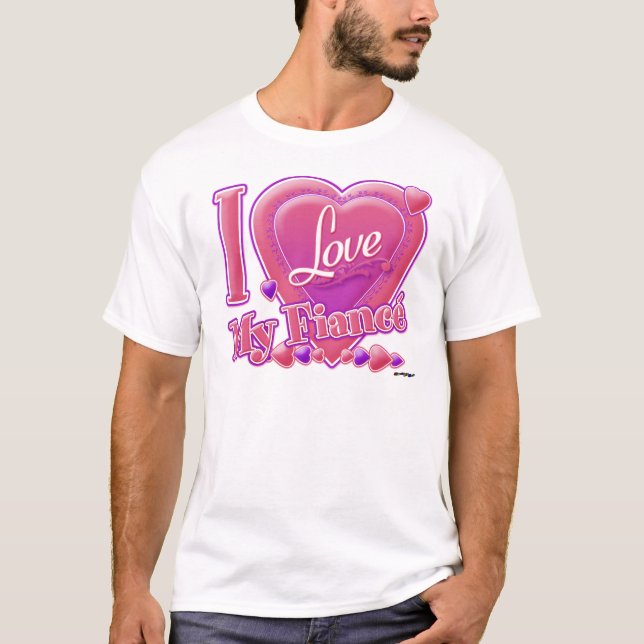 T-shirt I Love My Fiance rose/violet - coeur (Devant)