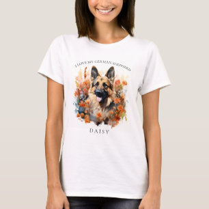 T-shirt I Love My German Shepherd Floral Dog Portrait