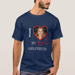 T-shirt I Love My Girlfriend Custom Heart Photo bleue