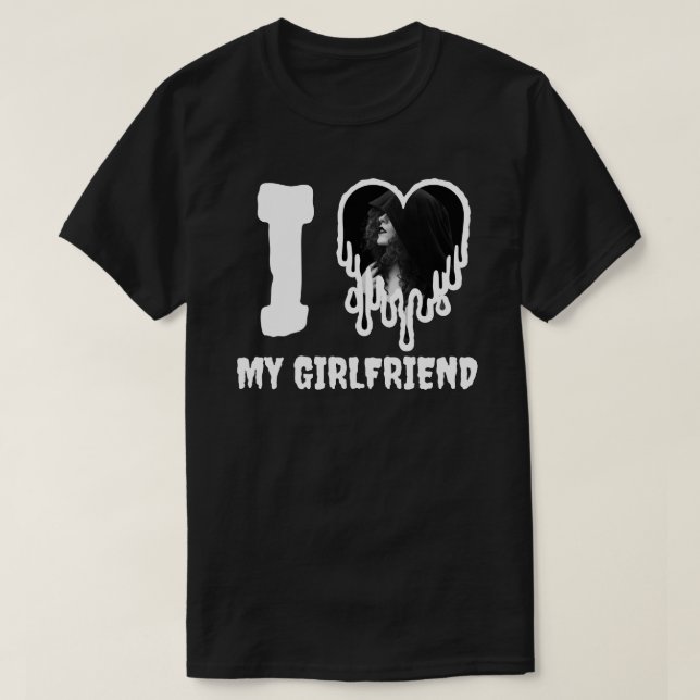 T-shirt I Love My Girlfriend Gothic White Heart Photo (Design devant)