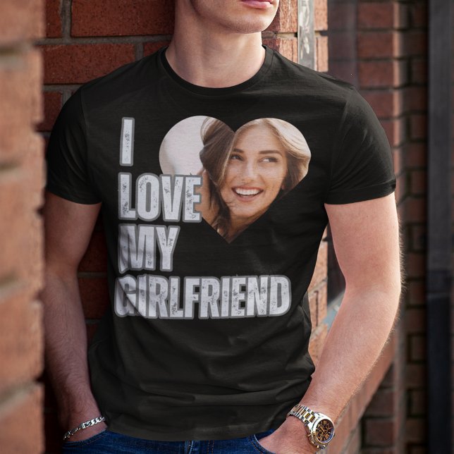 T-shirt I Love My Girlfriend Heart Photo Boyfriend Cadeau (I Love My Girlfriend Heart Photo Boyfriend Gift T-Shirt)