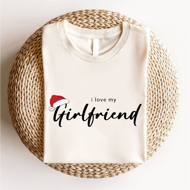 T-shirt I Love My Girlfriend Noël Blanc tendance (I Love My Girlfriend Christmas Trendy White T-Shirt)