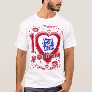 T-shirt I Love My Girlfriend Photo Coeurs rouges Baiser