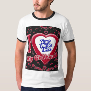 T-shirt I Love My Girlfriend Photo Coeurs rouges Noir