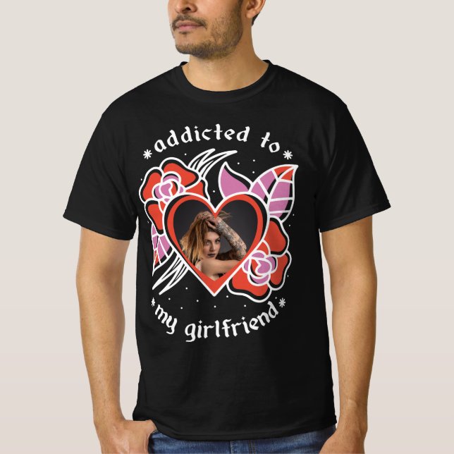 T-shirt I Love My Girlfriend Photo Heart Custom Black (Devant)