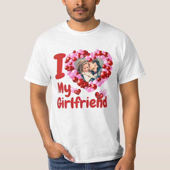 T-shirt I Love My Girlfriend Photo personnalisée (Devant)