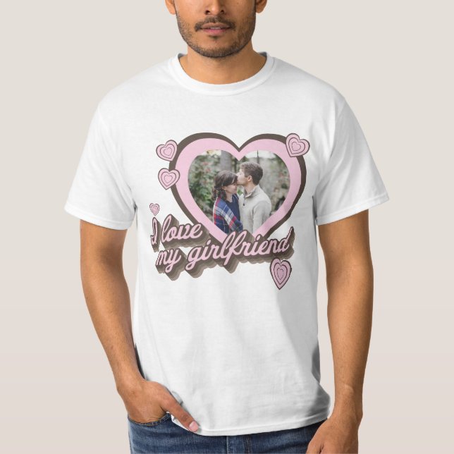 T-shirt I Love My Girlfriend Photo personnalisée (Devant)