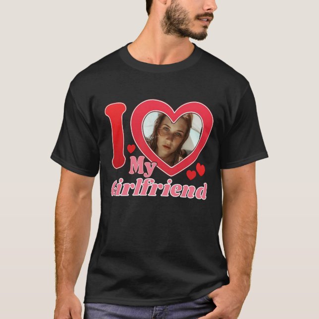 T-shirt I Love My Girlfriend Photo personnalisée i Heart M (Devant)