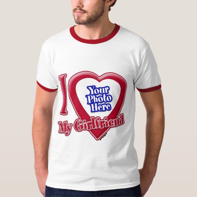T-shirt I Love My Girlfriend Photo Red Heart (Devant)