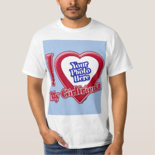 T-shirt I Love My Girlfriend Photo Red Heart Baby Blue