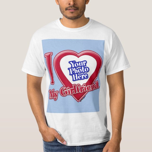 T-shirt I Love My Girlfriend Photo Red Heart Baby Blue (Devant)