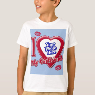 T-shirt I Love My Girlfriend Photo Red Heart Kiss Baby Blu