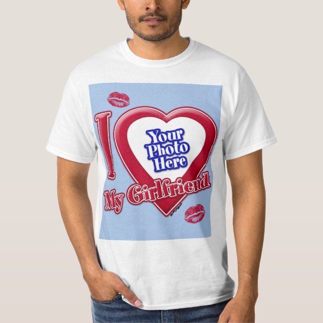 T-shirt I Love My Girlfriend Photo Red Heart Kiss Baby Blu (Devant)