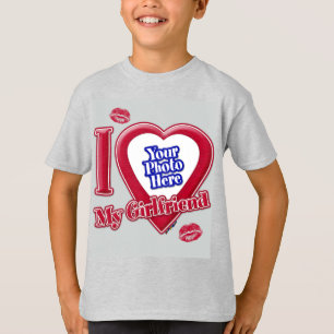 T-shirt I Love My Girlfriend Photo Red Heart Kiss Grey