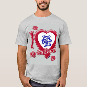 T-shirt I Love My Girlfriend Photo Red Heart Kiss Grey
