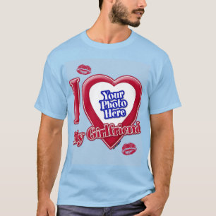T-shirt I Love My Girlfriend Photo Red Heart Kiss Light Bl