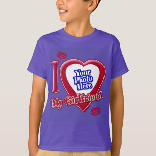 T-shirt I Love My Girlfriend Photo Red Heart Kiss Purple