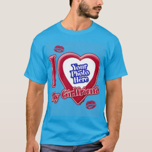 T-shirt I Love My Girlfriend Photo Red Heart Kiss Turquois
