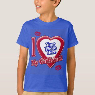 T-shirt I Love My Girlfriend Photo Red Heart Lips D R Blue