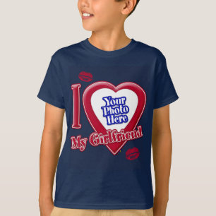T-shirt I Love My Girlfriend Photo Red Heart Lips Navy Blu